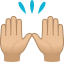raising hands: medium-light skin tone